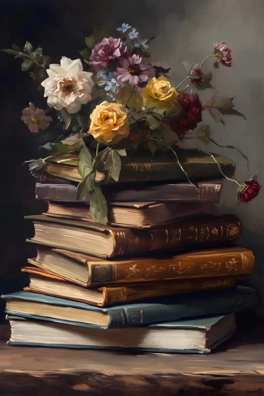 Картина «Квіти на стосі книг» — фото 4